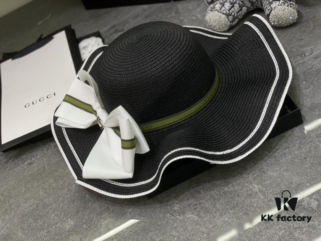 Special Price 💛 With Dust Bag 【Gucci】2024 New Wide-Brimmed Ruffled Bow Straw Hat