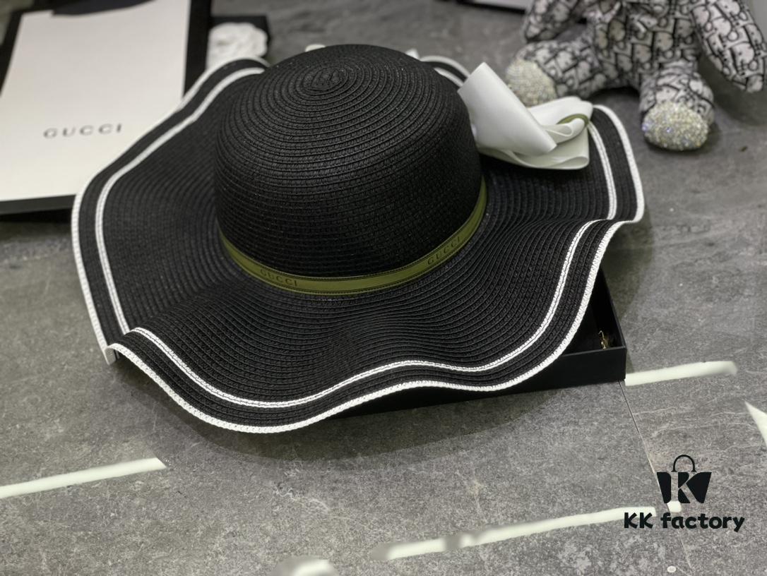 Special Price 💛 With Dust Bag 【Gucci】2024 New Wide-Brimmed Ruffled Bow Straw Hat