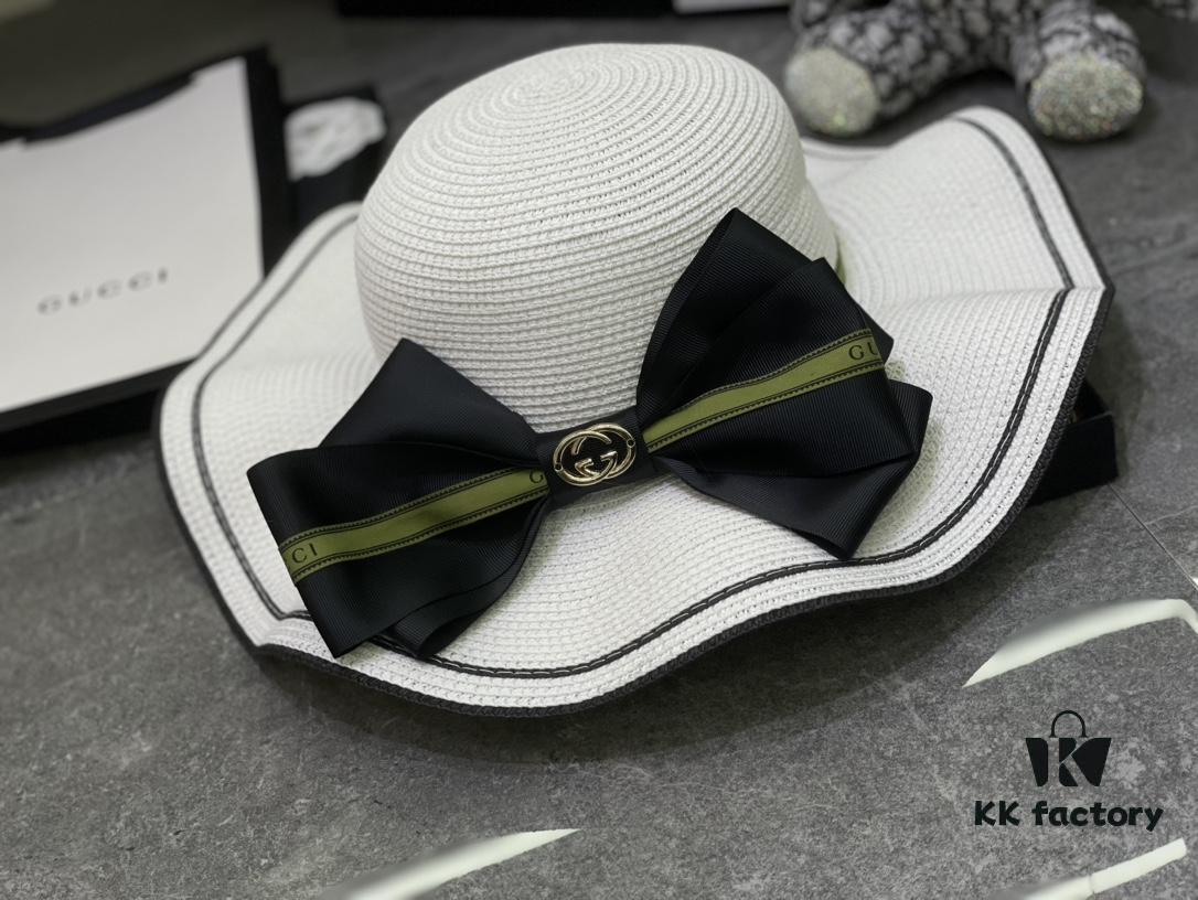 Special Price 💛 With Dust Bag 【Gucci】2024 New Wide-Brimmed Ruffled Bow Straw Hat