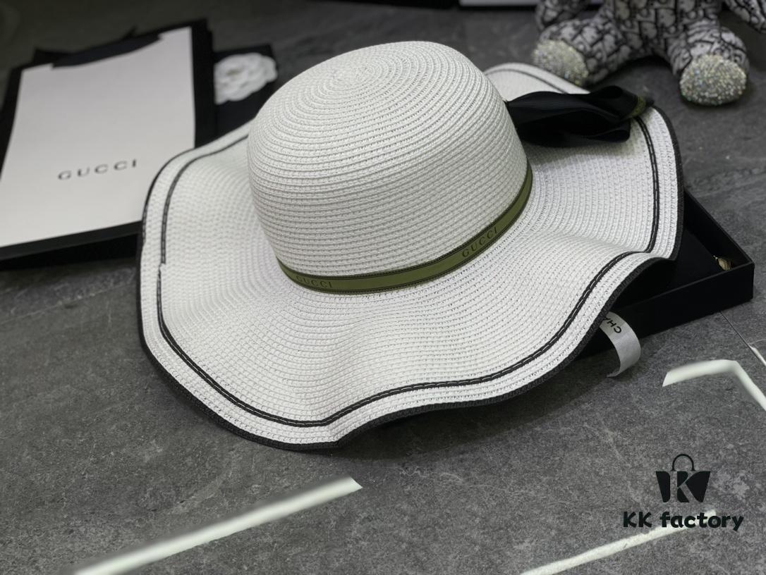 Special Price 💛 With Dust Bag 【Gucci】2024 New Wide-Brimmed Ruffled Bow Straw Hat