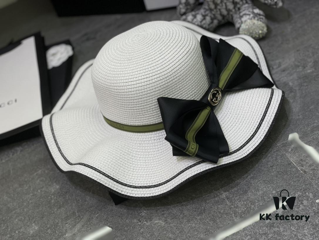 Special Price 💛 With Dust Bag 【Gucci】2024 New Wide-Brimmed Ruffled Bow Straw Hat