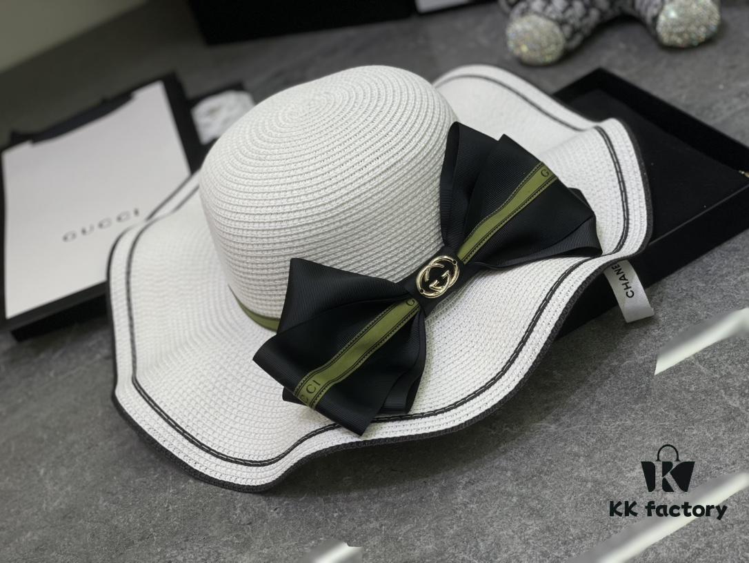 Special Price 💛 With Dust Bag 【Gucci】2024 New Wide-Brimmed Ruffled Bow Straw Hat