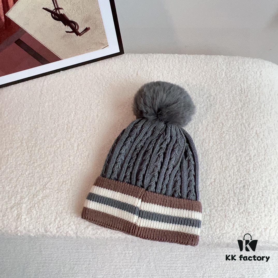 GUCCI 2024 Fall/Winter New Striped Pom-Pom Knit Hat for Men and Women, Luxury Stripe Series, Dust Bag Included