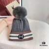 GUCCI 2024 Fall/Winter New Striped Pom-Pom Knit Hat for Men and Women, Luxury Stripe Series, Dust Bag Included