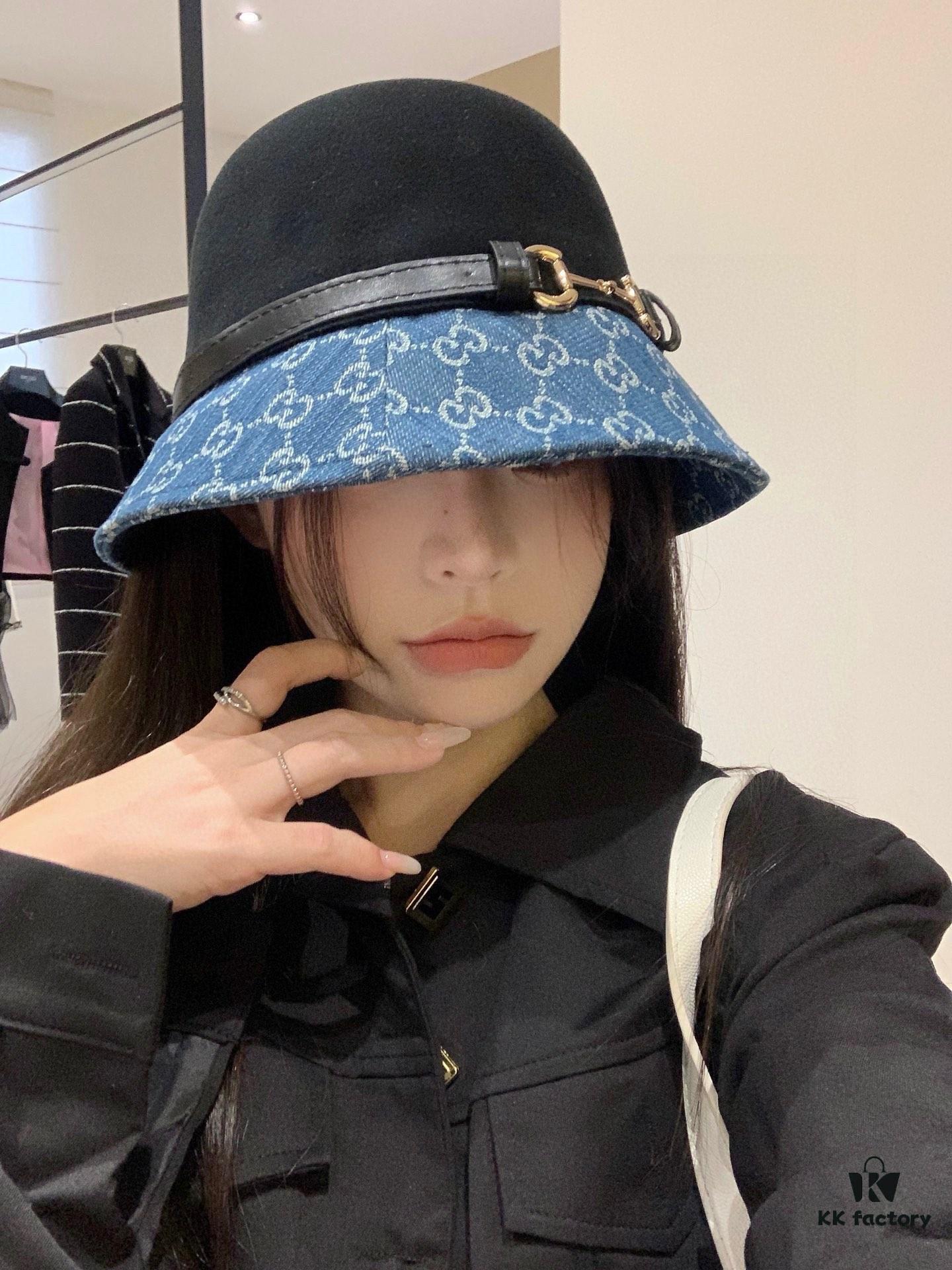 Gucci 2023 Fall/Winter New Wool Hat, Felt Fedora with Back Slit Design and Premium Leather Band, Custom Luxury Hat, 100% Wool, Head Circumference 57cm