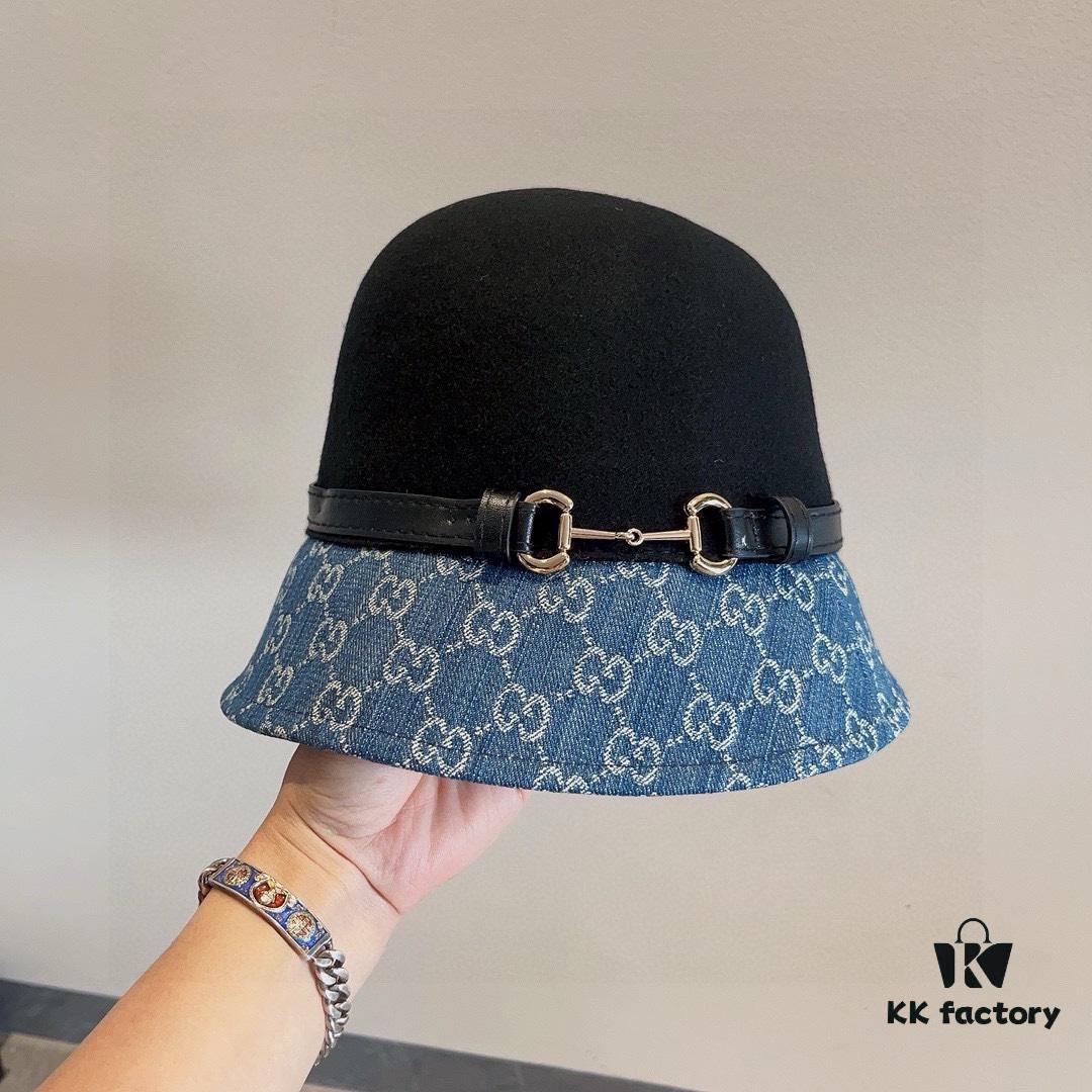 Gucci 2023 Fall/Winter New Wool Hat, Felt Fedora with Back Slit Design and Premium Leather Band, Custom Luxury Hat, 100% Wool, Head Circumference 57cm