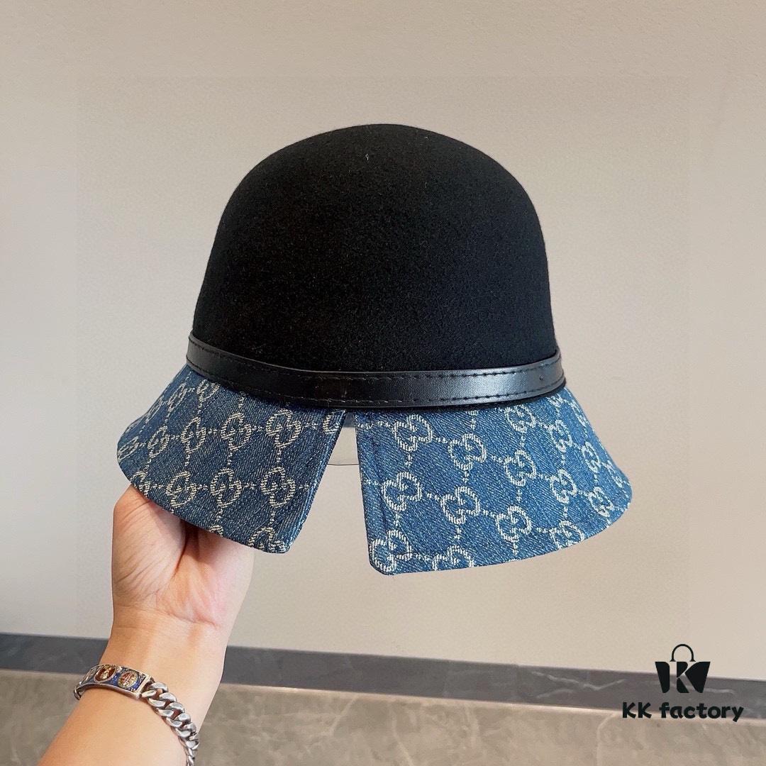 Gucci 2023 Fall/Winter New Wool Hat, Felt Fedora with Back Slit Design and Premium Leather Band, Custom Luxury Hat, 100% Wool, Head Circumference 57cm