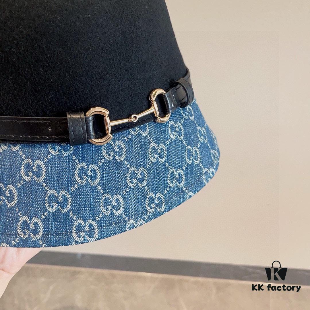 Gucci 2023 Fall/Winter New Wool Hat, Felt Fedora with Back Slit Design and Premium Leather Band, Custom Luxury Hat, 100% Wool, Head Circumference 57cm