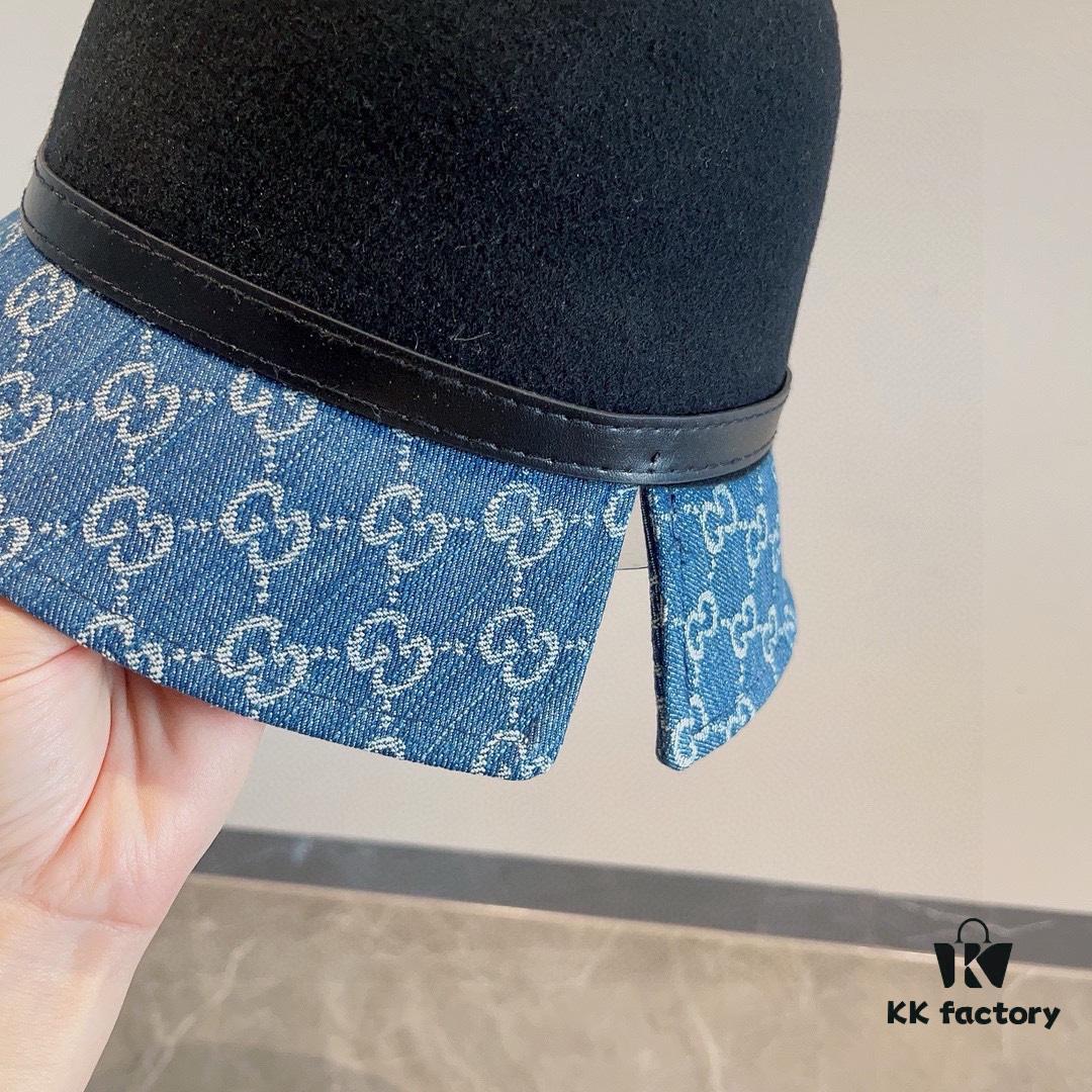 Gucci 2023 Fall/Winter New Wool Hat, Felt Fedora with Back Slit Design and Premium Leather Band, Custom Luxury Hat, 100% Wool, Head Circumference 57cm