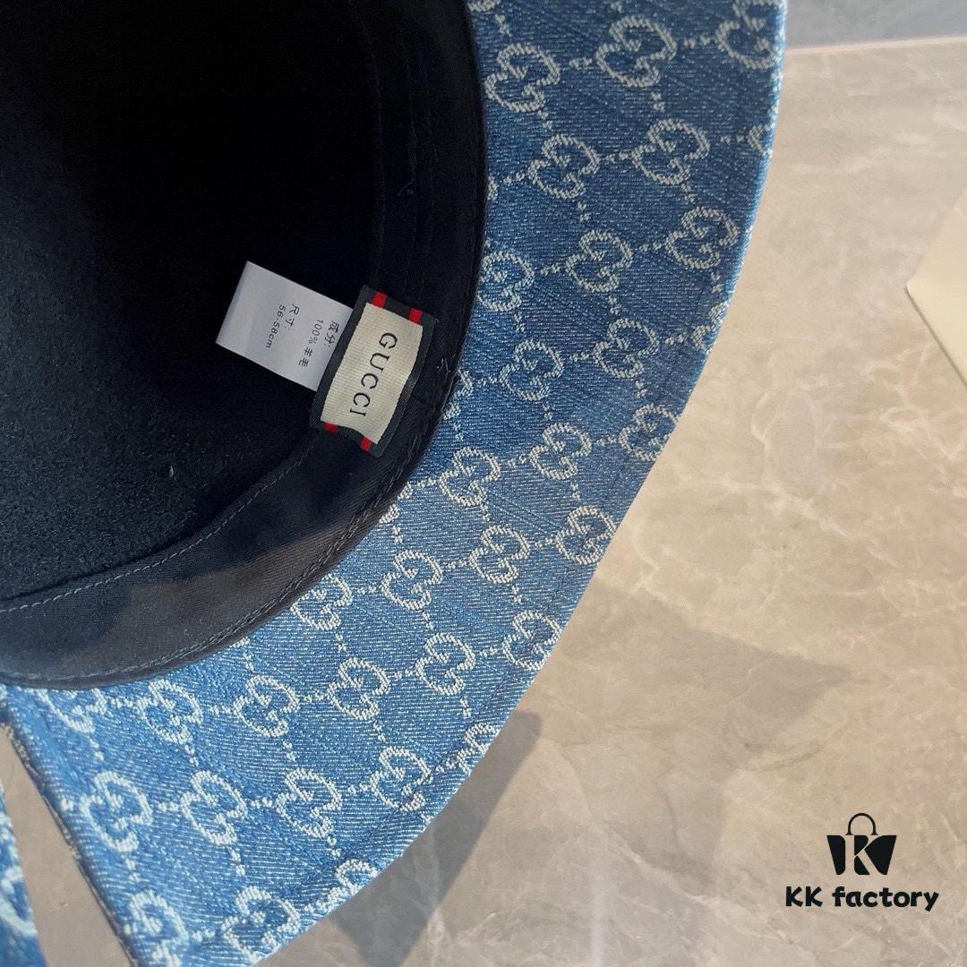 Gucci 2023 Fall/Winter New Wool Hat, Felt Fedora with Back Slit Design and Premium Leather Band, Custom Luxury Hat, 100% Wool, Head Circumference 57cm