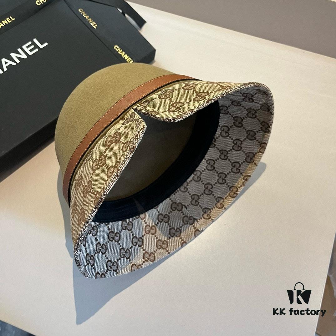 Gucci 2023 Fall/Winter New Arrival Wool Hat, Felt Fedora with Back Slit Design and Premium Leather Band, High-End Tailoring, 100% Wool, Head Circumference 57cm