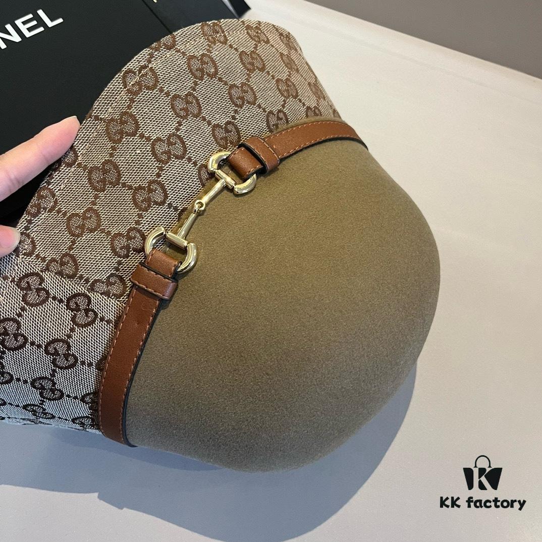 Gucci 2023 Fall/Winter New Arrival Wool Hat, Felt Fedora with Back Slit Design and Premium Leather Band, High-End Tailoring, 100% Wool, Head Circumference 57cm