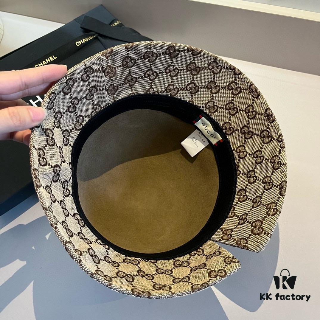 Gucci 2023 Fall/Winter New Arrival Wool Hat, Felt Fedora with Back Slit Design and Premium Leather Band, High-End Tailoring, 100% Wool, Head Circumference 57cm