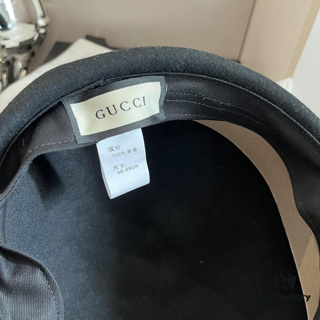 Gucci 2022 Fall/Winter New Arrivals Military Cap, High-End Custom Wool Hat with GG Brim Detail, Elegant and Sophisticated, Available in Black and Khaki, Head Circumference 57cm
