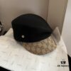 Gucci 2022 Fall/Winter New Arrivals Military Cap, High-End Custom Wool Hat with GG Brim Detail, Elegant and Sophisticated, Available in Black and Khaki, Head Circumference 57cm