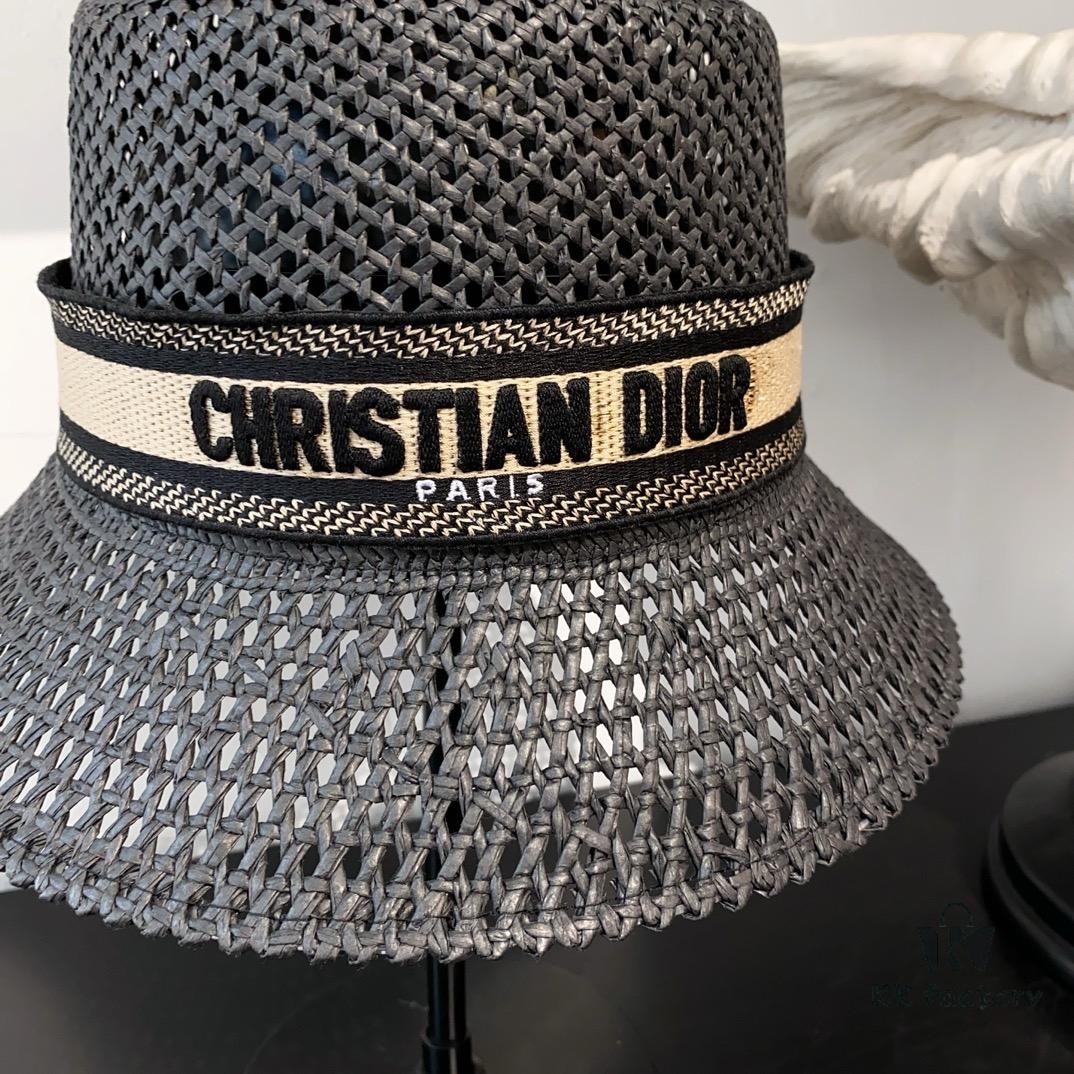 Dior New Embroidered Letter Webbing Straw Hat