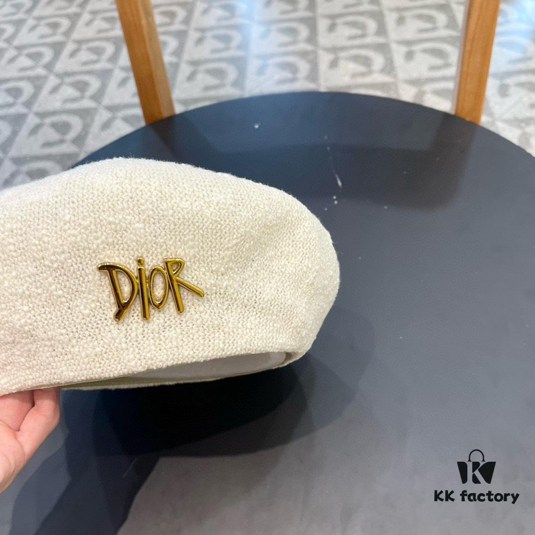 Dior 2024 New Solid Color Women's Beret, Slimming and Breathable for Spring and Summer, Pumpkin-Style Knit Hat, Artistic and Versatile