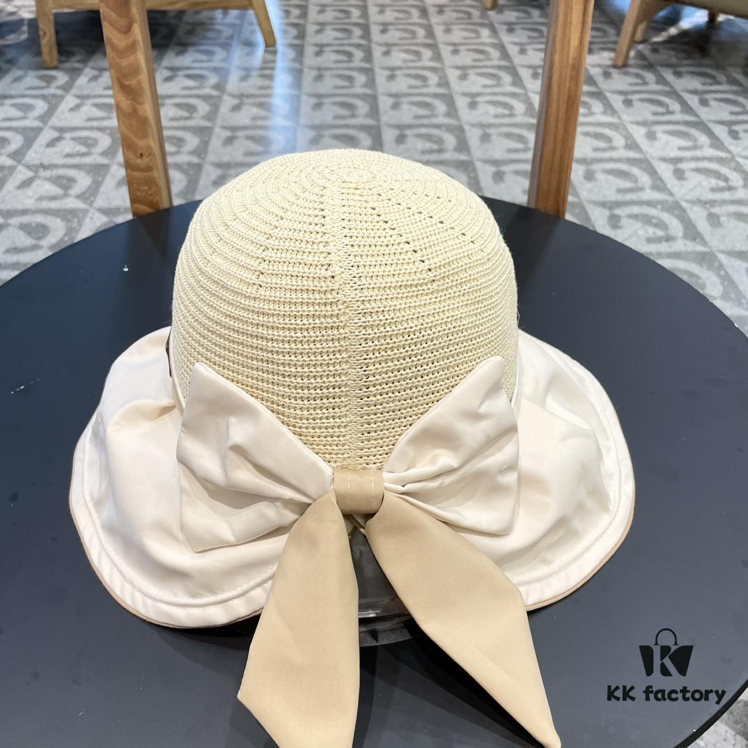 DIOR Bucket Hat 2024 Summer New Sun Protection Fishing Hat with Bow for Men and Women, Wide-Brimmed Beach Hat for Travel, Face-Framing Sun Hat