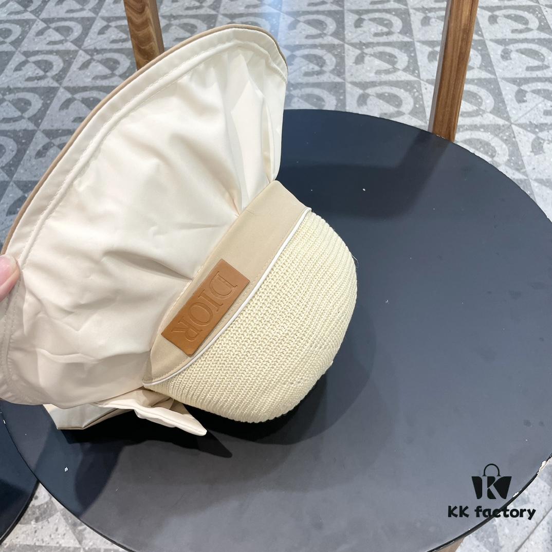 DIOR Bucket Hat 2024 Summer New Sun Protection Fishing Hat with Bow for Men and Women, Wide-Brimmed Beach Hat for Travel, Face-Framing Sun Hat