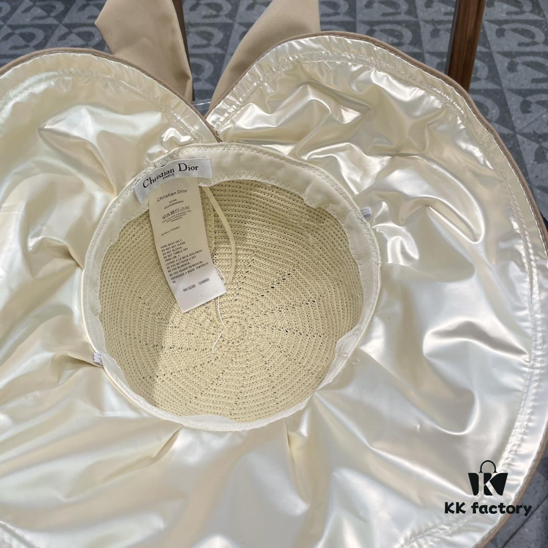 DIOR Bucket Hat 2024 Summer New Sun Protection Fishing Hat with Bow for Men and Women, Wide-Brimmed Beach Hat for Travel, Face-Framing Sun Hat