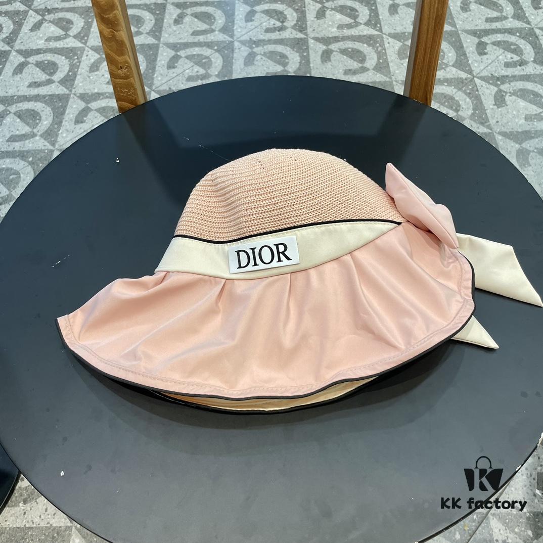 DIOR Bucket Hat 2024 Summer New Sun Protection Bucket Hat with Bow for Men and Women, Wide-Brimmed Beach Hat for Travel, Face-Framing Sun Hat