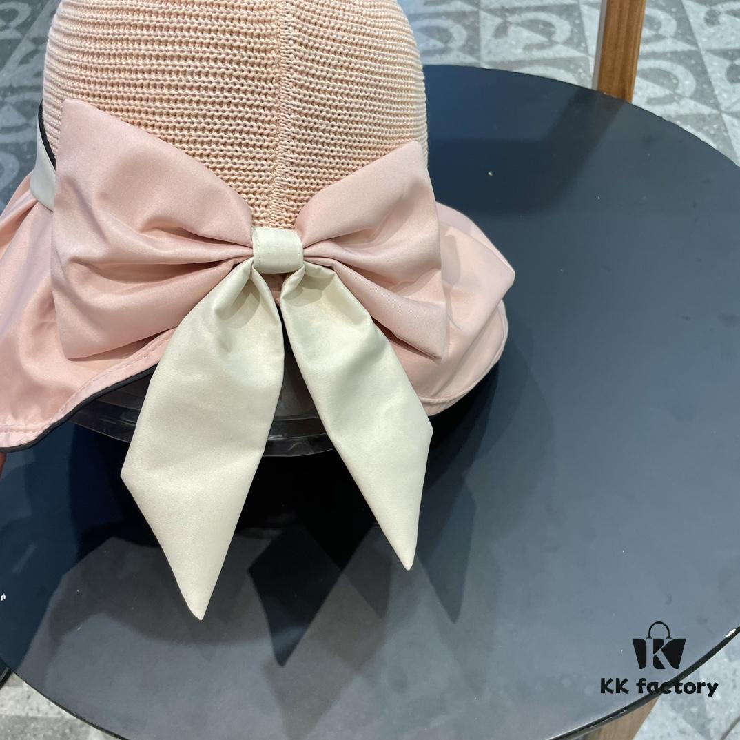 DIOR Bucket Hat 2024 Summer New Sun Protection Bucket Hat with Bow for Men and Women, Wide-Brimmed Beach Hat for Travel, Face-Framing Sun Hat