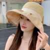DIOR Bucket Hat 2024 Summer New Sun Protection Bucket Hat with Bow for Men and Women, Wide Brim Beach Hat for Travel, UV-Protective, Face-Slimming Design