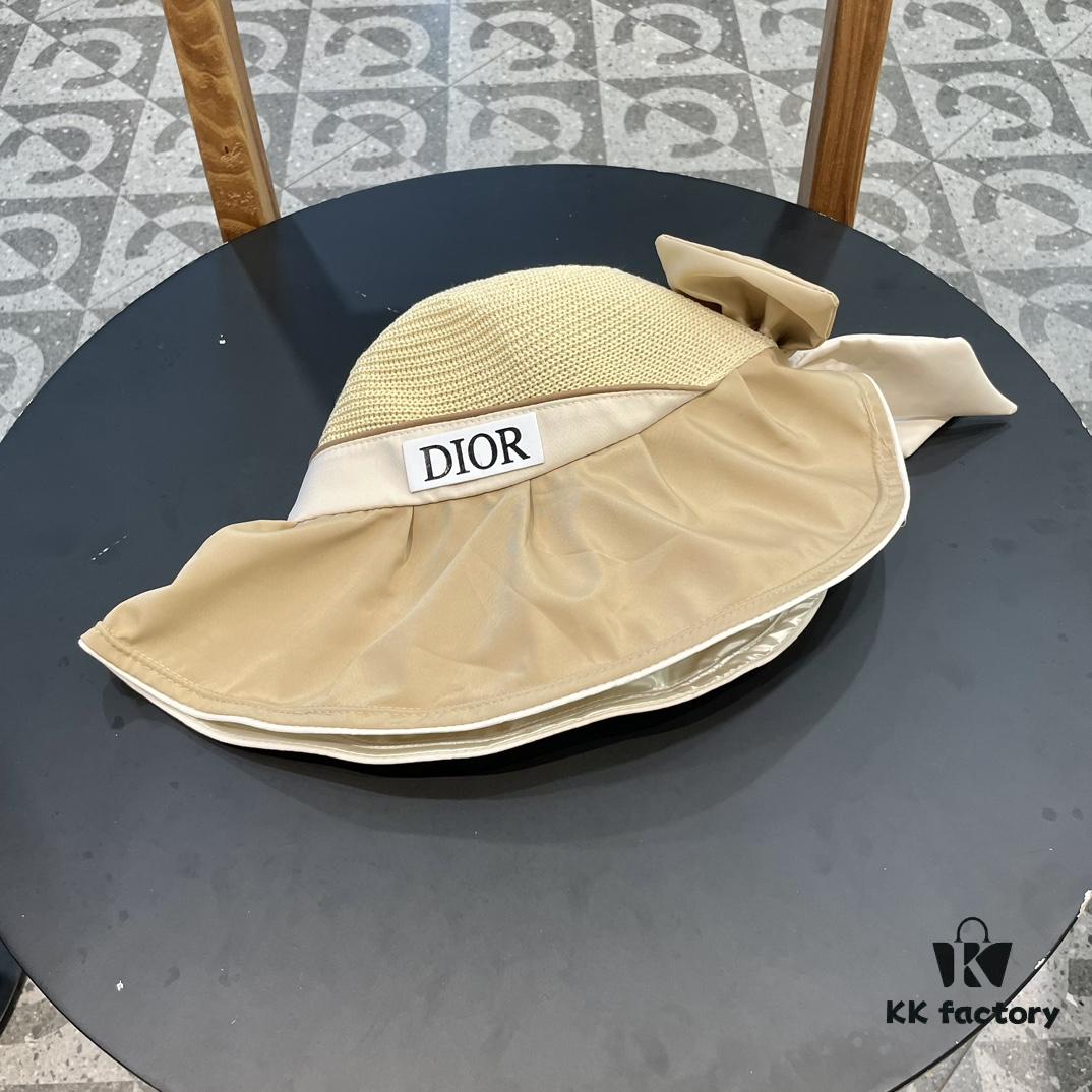 DIOR Bucket Hat 2024 Summer New Sun Protection Bucket Hat with Bow for Men and Women, Wide Brim Beach Hat for Travel, UV-Protective, Face-Slimming Design