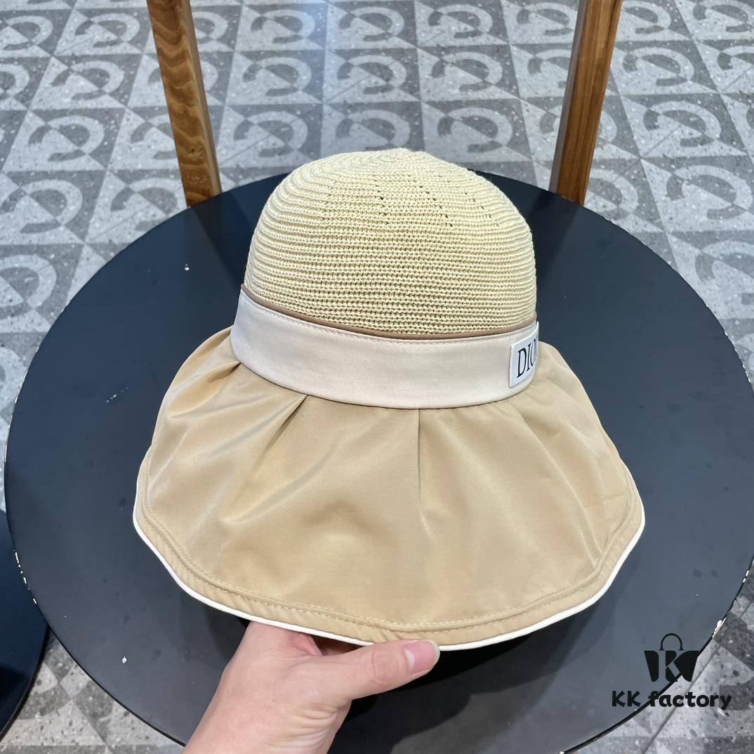 DIOR Bucket Hat 2024 Summer New Sun Protection Bucket Hat with Bow for Men and Women, Wide Brim Beach Hat for Travel, UV-Protective, Face-Slimming Design