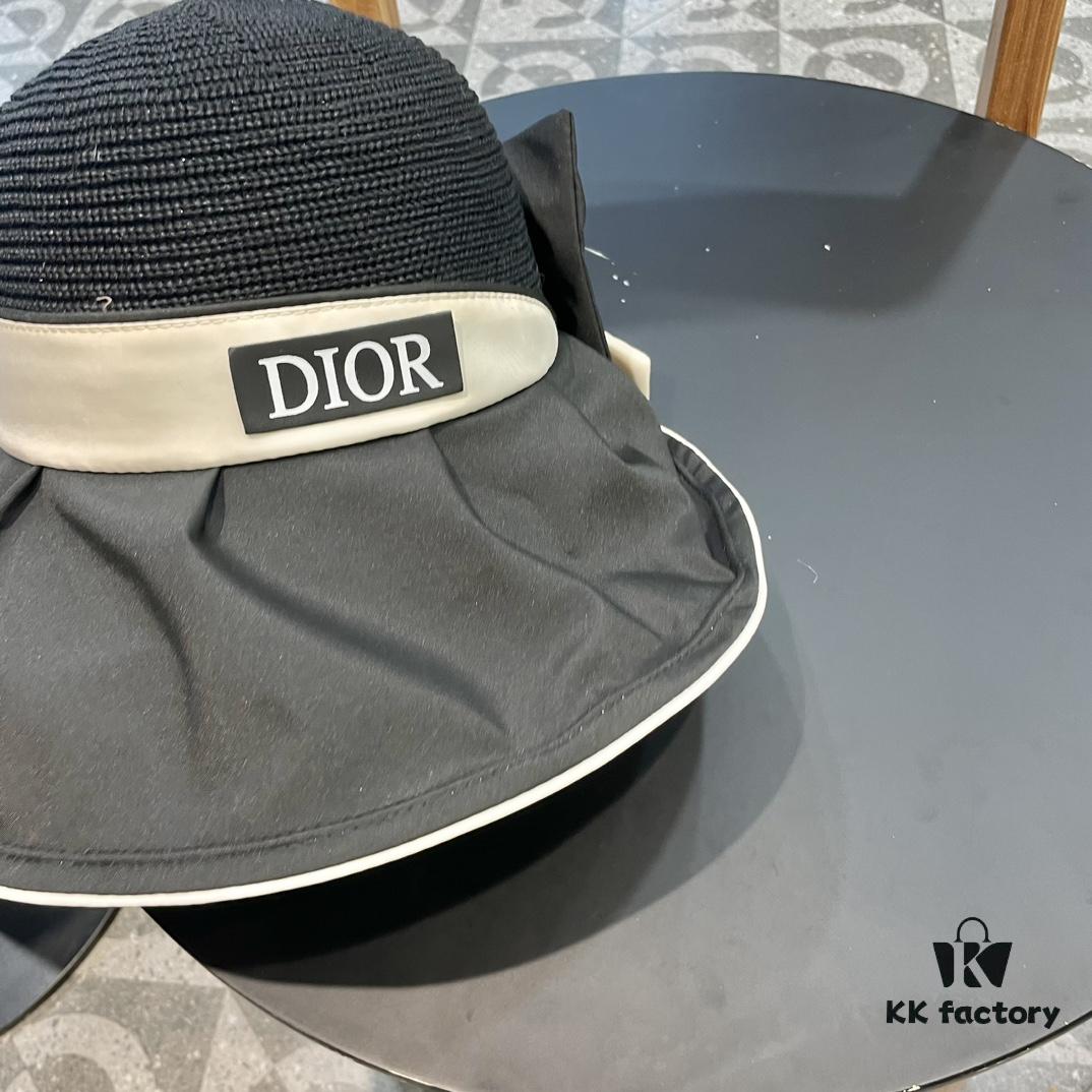 DIOR Bucket Hat 2024 Summer New Sun Protection Bucket Hat with Bow for Men and Women, Wide-Brimmed Beach Hat for Travel, Face-Framing Sun Hat