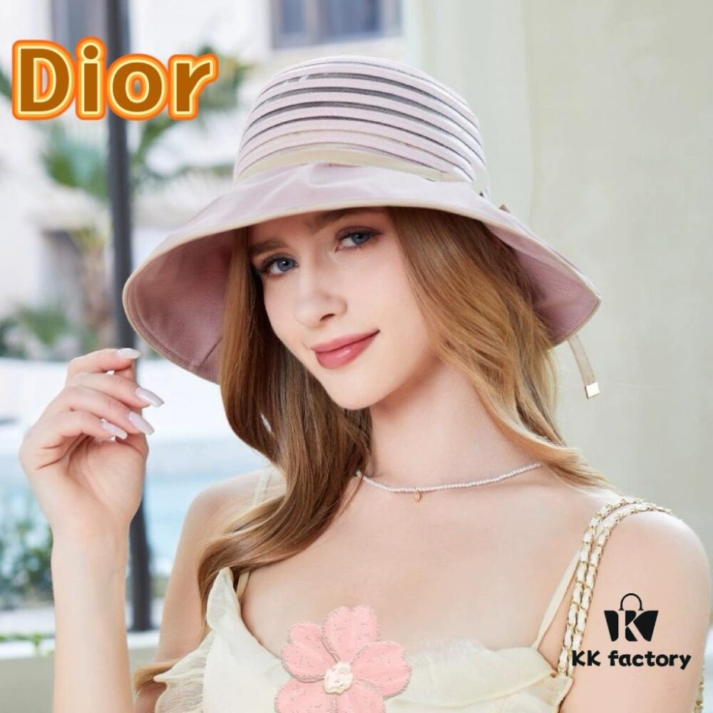 Dior Cross-border Hot Sale Women's Fashionable Striped Bucket Hat with Wide Brim, Sun Protection Outdoor Summer Hat, Fisherman Hat, Baseball Cap, Knit Hat