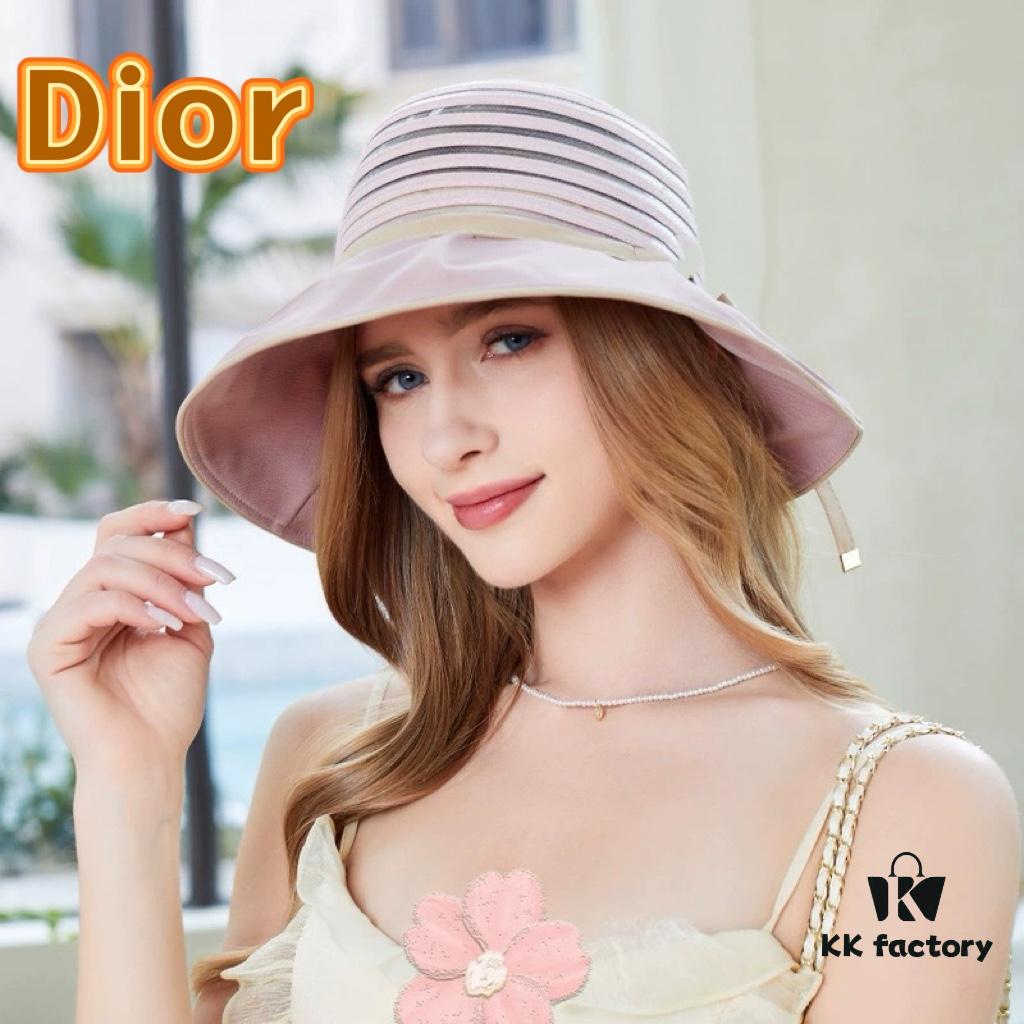 Dior Cross-border Hot Sale Women's Fashionable Striped Bucket Hat with Wide Brim, Sun Protection Outdoor Summer Hat, Fisherman Hat, Baseball Cap, Knit Hat