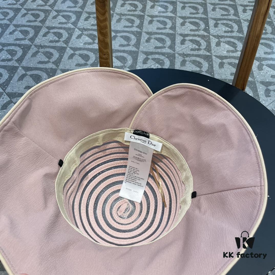 Dior Cross-border Hot Sale Women's Fashionable Striped Bucket Hat with Wide Brim, Sun Protection Outdoor Summer Hat, Fisherman Hat, Baseball Cap, Knit Hat