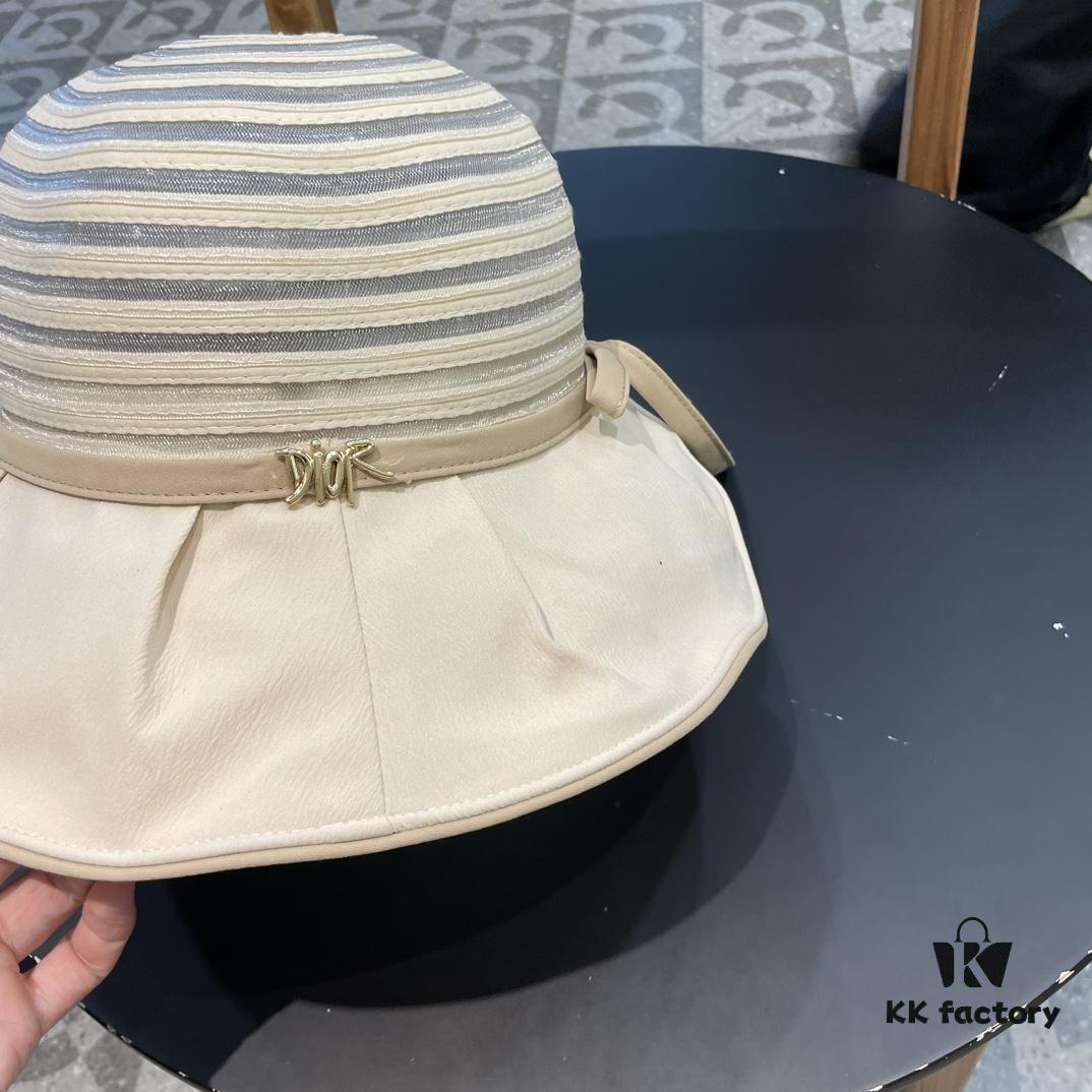 Dior Cross-border Hot Sale Women's Fashionable Striped Bucket Hat, Wide-brimmed Sun Hat, UV-protective Summer Hat, Bucket Hat, Baseball Cap, Knit Hat
