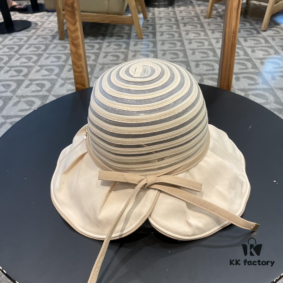 Dior Cross-border Hot Sale Women's Fashionable Striped Bucket Hat, Wide-brim Sun Hat, UV-protective Outdoor Cap, Summer Knit Baseball and Bucket Hat