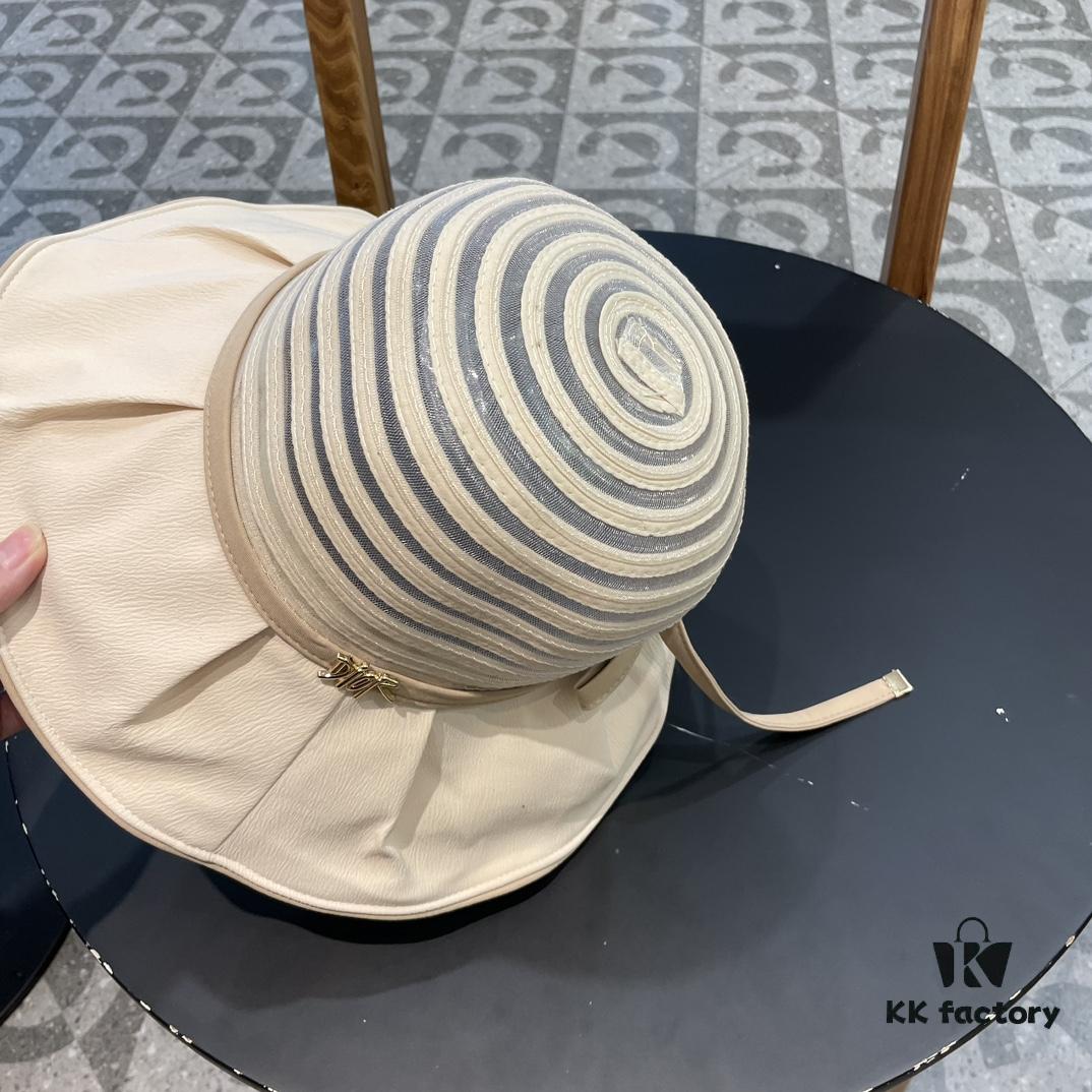 Dior Cross-border Hot Sale Women's Fashionable Striped Bucket Hat, Wide-brim Sun Hat, UV-protective Outdoor Cap, Summer Knit Baseball and Bucket Hat