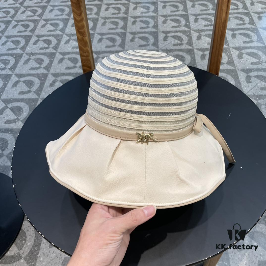 Dior Cross-border Hot Sale Women's Fashionable Striped Bucket Hat, Wide-brim Sun Hat, UV-protective Outdoor Cap, Summer Knit Baseball and Bucket Hat