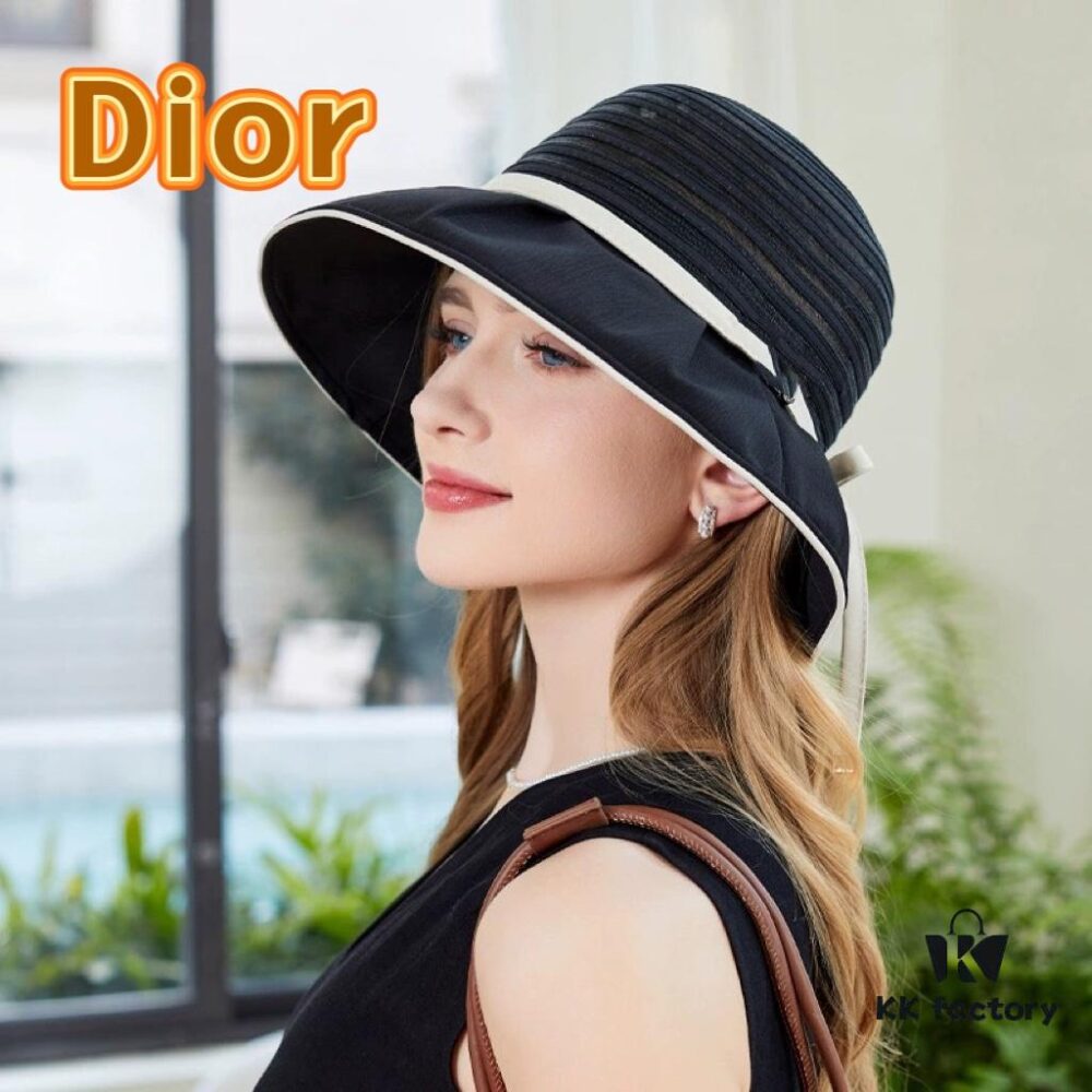 Dior Cross-border Hot Sale Women's Fashionable Striped Bucket Hat, Wide-brimmed Sun Hat, UV-protective Summer Hat, Fisherman Hat, Baseball Cap, Knit Hat