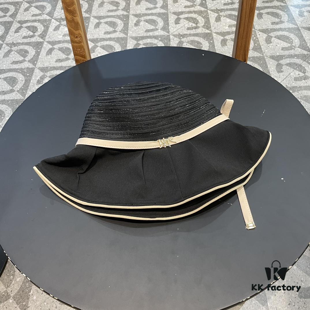 Dior Cross-border Hot Sale Women's Fashionable Striped Bucket Hat, Wide-brimmed Sun Hat, UV-protective Summer Hat, Fisherman Hat, Baseball Cap, Knit Hat