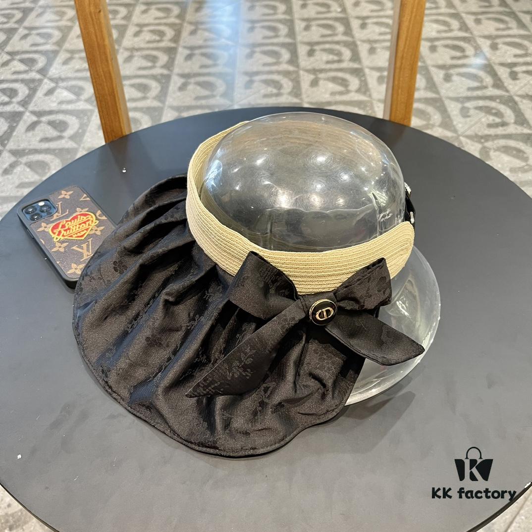 Dior Summer New Arrival Wide-Brimmed Open-Top Hat for Women, Foldable Sun Hat for Beach Vacations, UV-Protective Sun Hat, Travel Hat, Fisherman Hat, Baseball Cap, Knit Hat