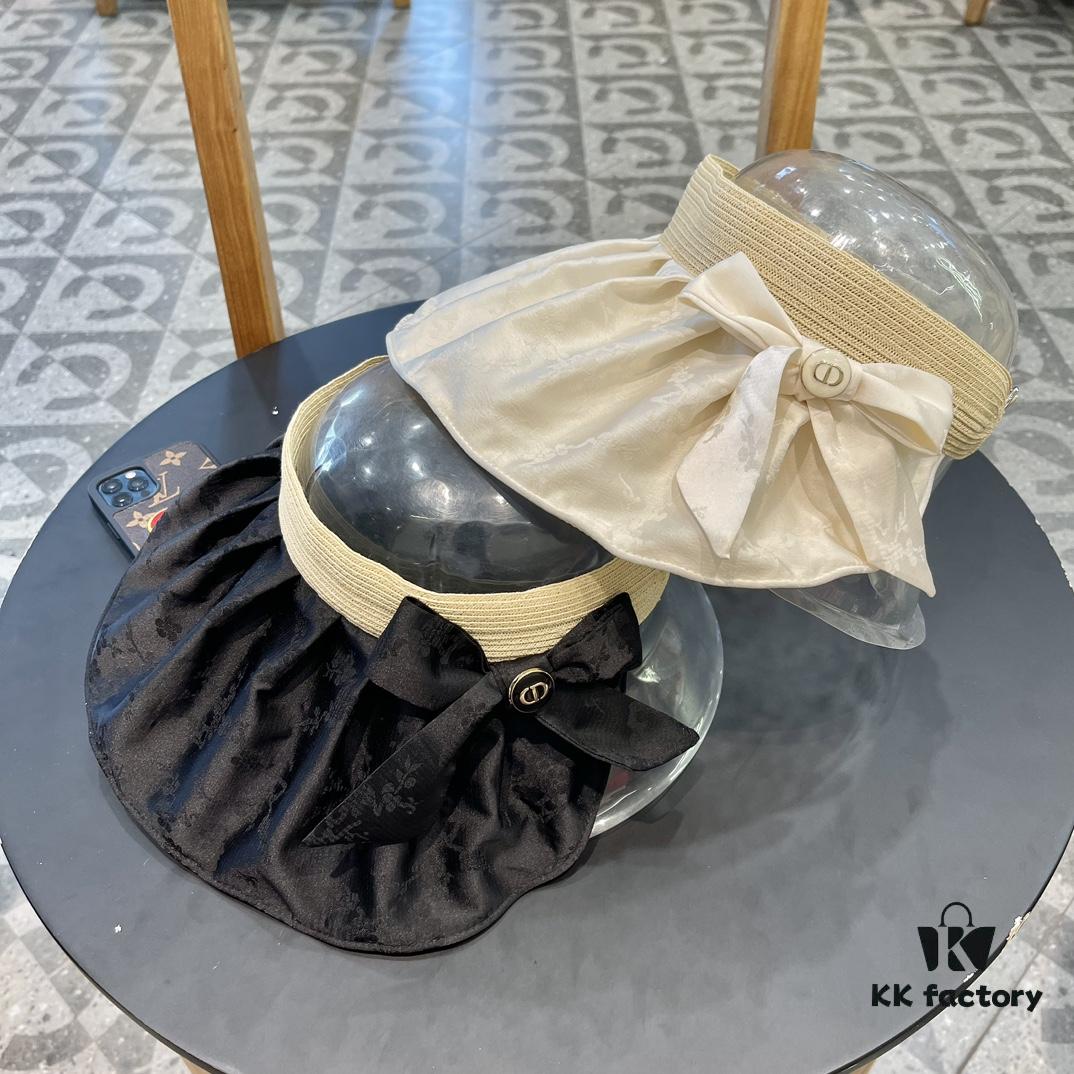 Dior Summer New Arrival Wide-Brimmed Open-Top Hat for Women, Foldable Sun Hat for Beach Vacations, UV-Protective Sun Hat, Travel Hat, Fisherman Hat, Baseball Cap, Knit Hat