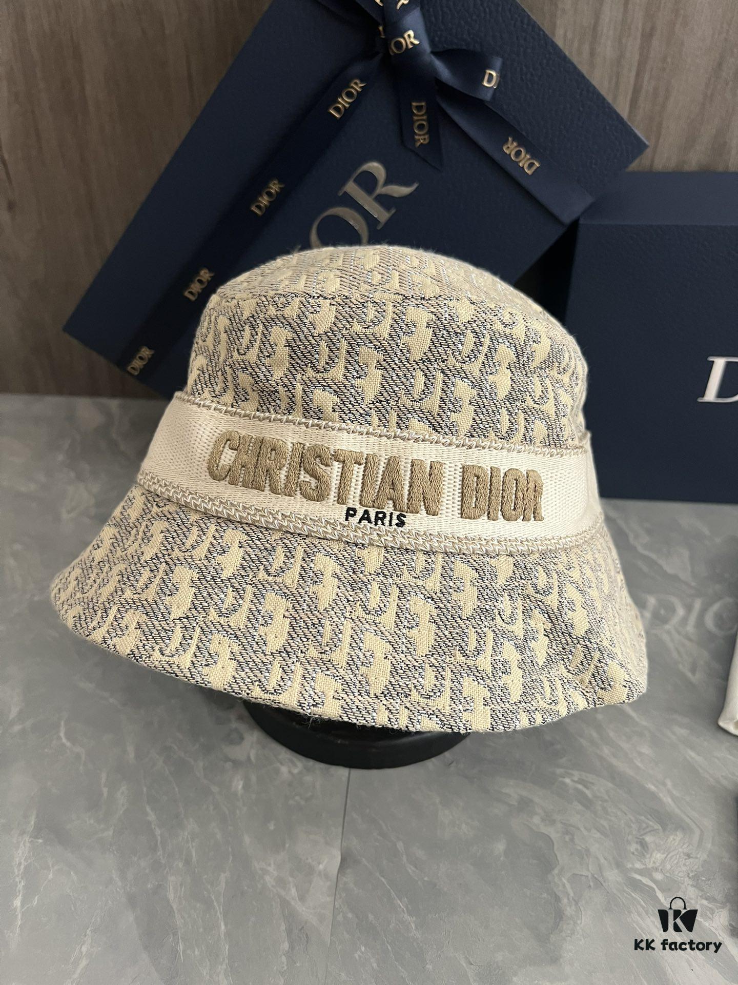 DIOR Bucket Hat, Ultra-Elegant with Deepened Silhouette Enhancing the Look, Featuring Contrasting Trim Embroidered with Bold 'Christian Dior Paris' Lettering