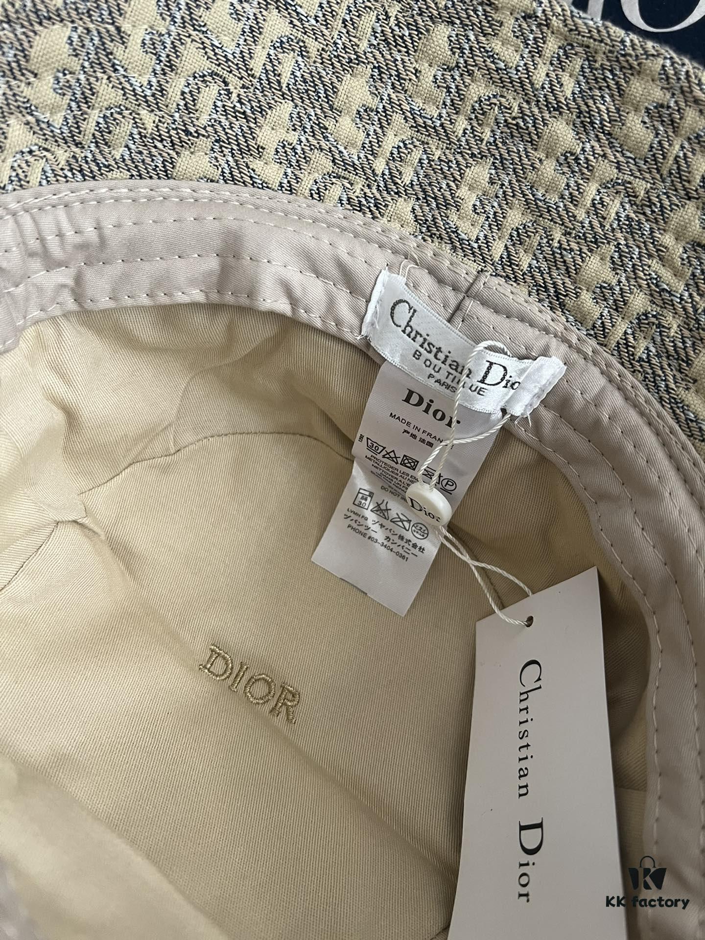 DIOR Bucket Hat, Ultra-Elegant with Deepened Silhouette Enhancing the Look, Featuring Contrasting Trim Embroidered with Bold 'Christian Dior Paris' Lettering