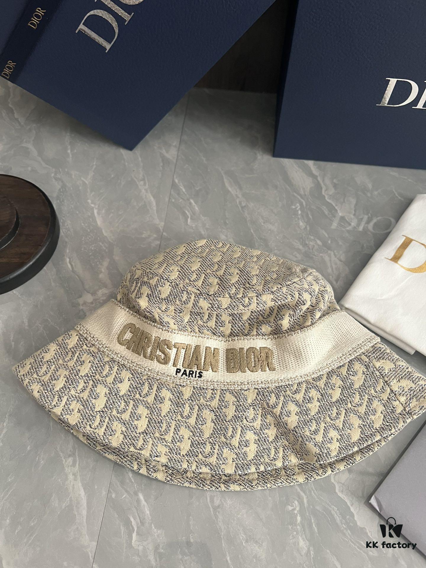 DIOR Bucket Hat, Ultra-Elegant with Deepened Silhouette Enhancing the Look, Featuring Contrasting Trim Embroidered with Bold 'Christian Dior Paris' Lettering