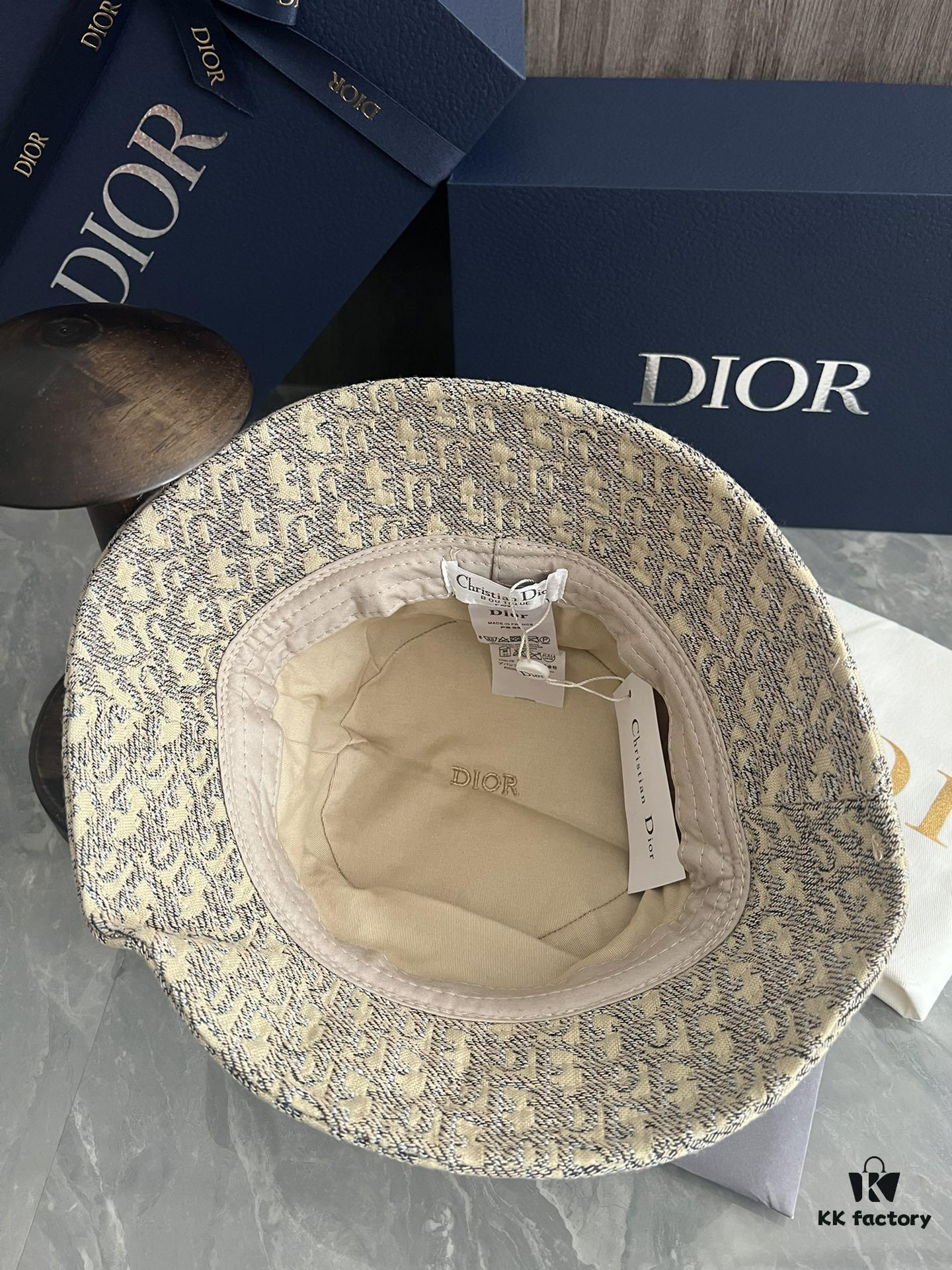 DIOR Bucket Hat, Ultra-Elegant with Deepened Silhouette Enhancing the Look, Featuring Contrasting Trim Embroidered with Bold 'Christian Dior Paris' Lettering