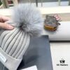 Dior Women's Knitted Hat with Genuine Fox Fur Pom for Autumn and Winter, Thickened Warm Ear-Protecting Beanie