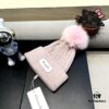 Dior Women's Knit Hat with Genuine Fox Fur Pom-Pom, Thickened Winter Warm Ear-Protecting Beanie for Autumn and Winter