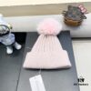 Dior Women's Knit Hat with Genuine Fox Fur Pom-Pom, Thickened Winter Warm Ear-Protecting Beanie for Autumn and Winter