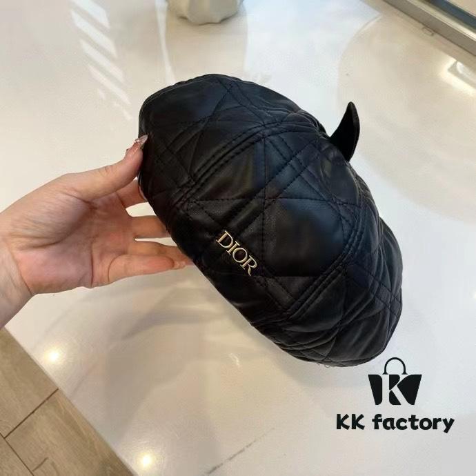 Dior-style Leather Octagonal Beret