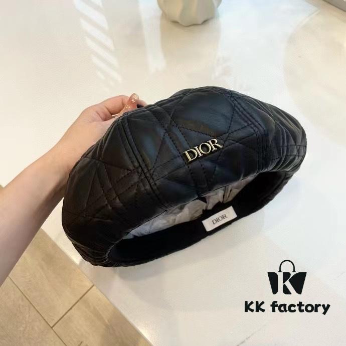 Dior-style Leather Octagonal Beret